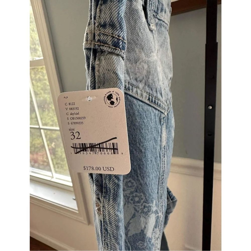 New Free People Naomi Printed Flare Jeans Floral Washed Blue Western Seamed 32 - Picture 6 of 8